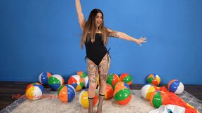Cinthya Inflates Large Beach Balls Before Destroying Smaller Ones FULL Video 4K (3840x2160)