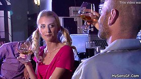 Cheating slim blonde riding his big old cock