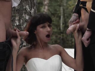 Floozy bride screwed at the wedding and got 2 ramrods in her twat at one time (Part 1)