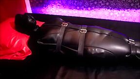Mistress Strapped In Neoprene Sleepsack