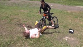MIRA - ASSHOLE CYCLIST - EUNUCHISM BY BICYCLE - INHUMAN BALLBUSTING (720p)
