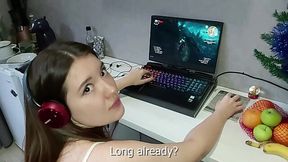 Gamer Girl gets interrupted while gaming and dicked on the floor by BF