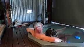 ebony milf gets her ass eaten and pussy fingered in a hot tub