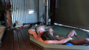 ebony milf gets her ass eaten and pussy fingered in a hot tub