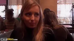 Blonde Darling Stacy does blowjob in toilet