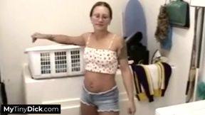 Tiny cock&#x1F32D; gets deep throating in hot horny&#x1F975; brunette's mouth