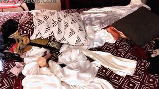 Amoul Solo, 875 - Final - White Hoe inside Beaded Dress, Satin, G-String, Tights, Heels, Fucking, Head, Rim Job, Masturbation, Sex-Dildos