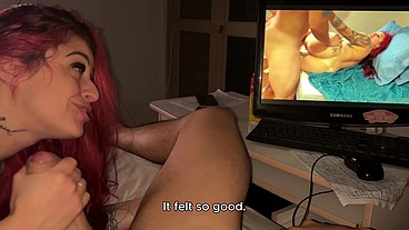 POV com CADÊLA OBEDIENTE vendo os próprios PORNS – SLUT TRAINING com FACEFUCKING e GAGGING COMPLETO