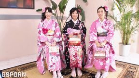 3 Geishas Dressed in Kimonos Get penetrate by 3 Samurai Hard Cocks in a Group F--k Scene