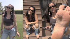 FOOT BITCH SNOOP - Jamie Daniels, Foot Fetish, Public, Outdoors, POV - WMV