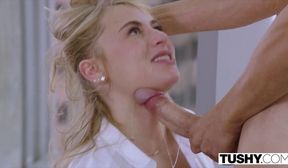TUSHY Tiny Blonde Has Insane Anal Sex On Work Trip