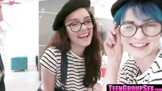 TeenGroupSex.com - Teen BFFs take facial cum shots post foursome fuck