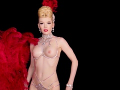 Shining burlesque babe reveals her boobs