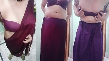 Indian trans woman Gaurisissy fucked in pink saree like a whore
