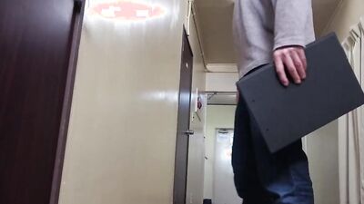 Erotic Wife Has Affair in the Hallway of Her Apartment while Husband is in Room Next Door