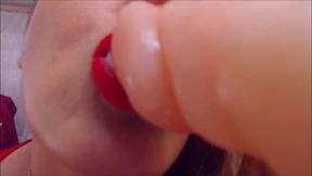 Wet Sloppy BLow Job Big Tits Close Up Red Lipstik