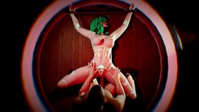 sexy green robotic sex doll fucked in a bdsm sex show