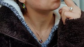 Blonde Pixie Smoking Outside – Plush Jacket Seduction