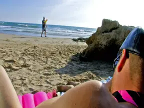 Beach Tryst: Wife Humps Stranger & Hubby In Public View