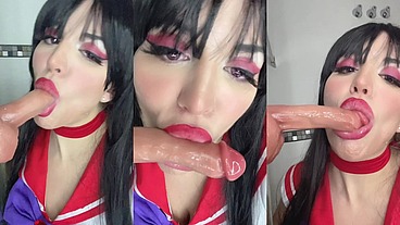 DOING BLOWJOB TO A REALISTIC DILDO WITH COSPLAY OF SAILOR MARS - BLONDIE FESSER