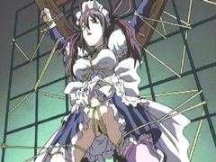 Chained hentai maid gets ass toying