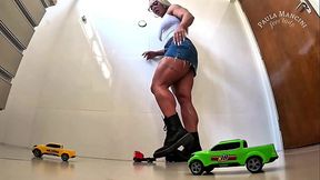 Giantess Destroys Toy Cars Underfoot