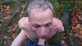 Faggot drinks piss in the woods