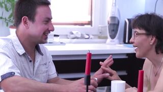 Freaky bushy housewife loves young penis