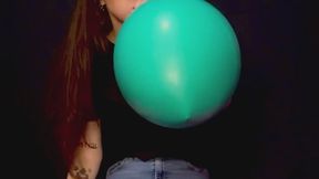 Blow up and pop a turquoise 36inch balloon
