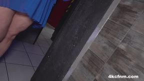 Mature handjob in public restroom