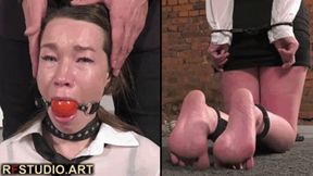 Lada in handcuffs and ballgag - Bastinado and thighs whipping (UHD 4K MP4)