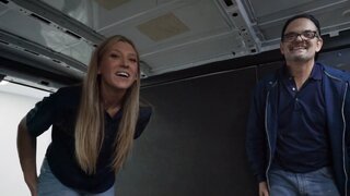 Dirty blonde fucking with co-worker in a warehouse