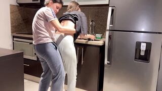 Fiance boned rough while washing dishes into the kitchen, getting