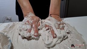 Hand and feet stuck in the kitchen