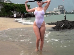 Naughty Lada - White one-piece transparent when wet