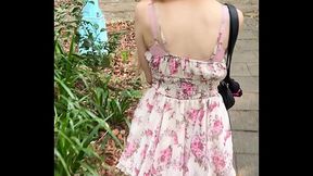 Asian girl masturbates and squirts while exposing herself on the mountain