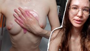 Perfect Skinny Teen Girl, Washing her tiny Body and shaving her huge labia Pussy