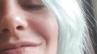 Blue haired sluts licks and blows lollipop