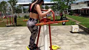Quickie fuck with a fit Latina Karolayn Matos in public toilet after picked her up on a workout place