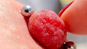 Playing Pierced Nipples Close Up on Balcony