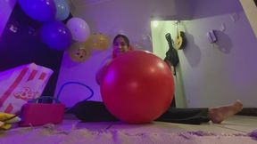 Akina pumps yoga ball and blow up beach balls