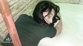 Stepdad Enjoys My Pussy While I Get Stuck on the Stairs of My Bed