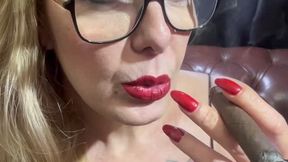 Close-up CIGAR - Smoke rings, Nose exhales, Long Hair, Long nails, red lipstick, red nails