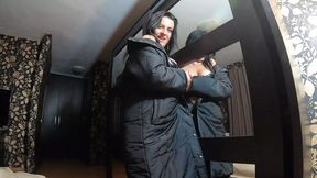 Dirty milf takes on doggy style while cumming all over black leather
