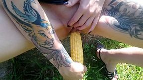 Lucy Ravenblood Rides Her Public P*ssy With Corn Sticks Roughly