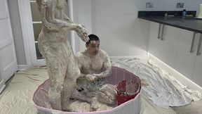 flour and water – the worst possible sticky horrific mess! (wam, wet and messy)