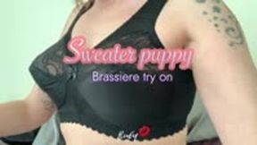 Sweater Puppies! 3 BLK Vintage style bra try ons!