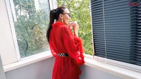 Karina Fox/lg Fox Sleeks Black Panties while Smoking Hot Blowjob