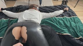 Girlfriend in leather leggins wants to be fingered + dildo while tied up (1080p)
