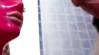 SvPigitalDisguise.com  Brunette pigtails latex maid gets cumfilled facial by master
